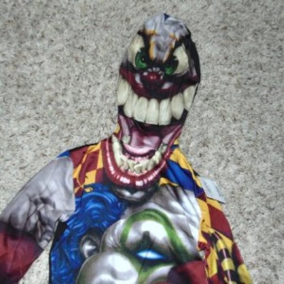 Zombie Clown Halloween Costume 10/12 Morphsuit Jumpsuit 1 Pc Hooded Footed Skin - Picture 5 of 7